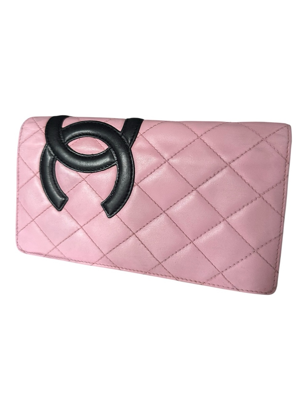 Authentic Chanel Cambon Ligne Pink Quilted Long Flap Wallet 9-Series